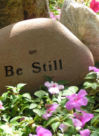 A stone that says Be Still